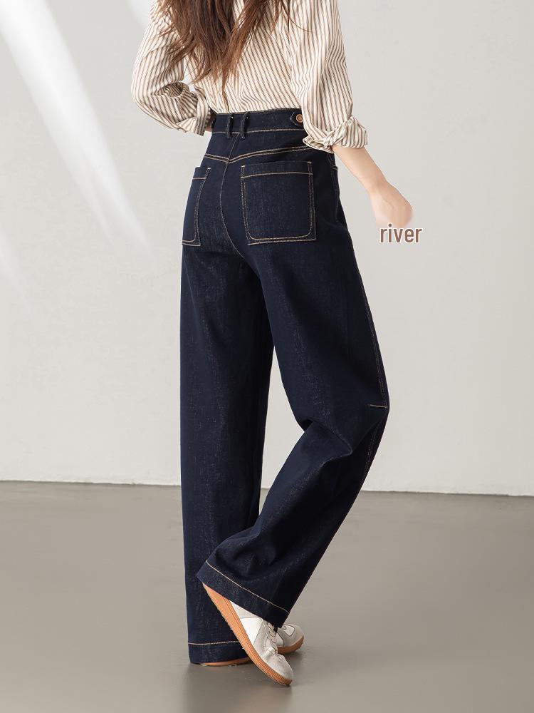 2025 Autumn Women's High Waist Curved Blade Jeans - Slimming Retro Style Long Pants