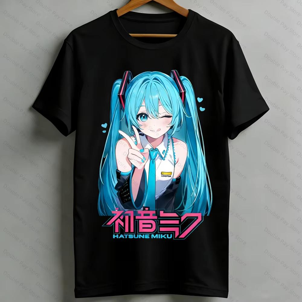 Unisex 2026 Summer Hatsune Miku Vocaloid Street Pop Poster Graphic Short Sleeve Casual Anime Merch T-shirt