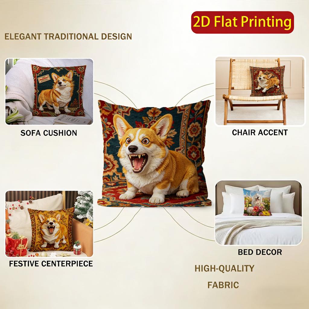 Vintage Corgi Hund Dekorative Kissenbezüge Muster Kissenbezug Geeignet für Sofa Schlafzimmer Auto Kissenbezug