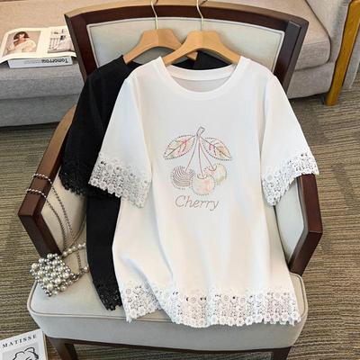 Plus Size Women's Loose Round Neck Mid-Length Short Sleeve T-shirt (Bust 150/160)