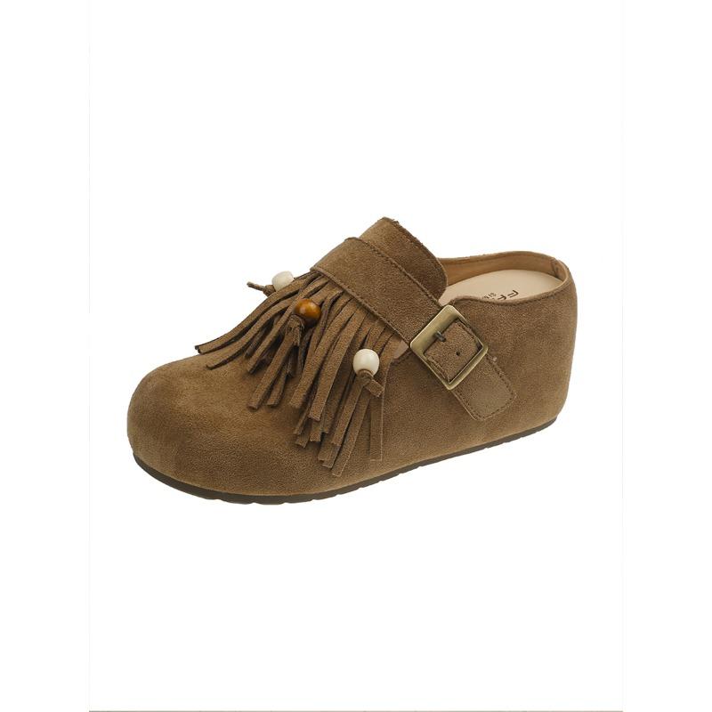 Fashion 7CM Women Mules Shoes Flats Suede Women's Sandals Fringes Summer Fashion Slippers Walking Dress Cozy