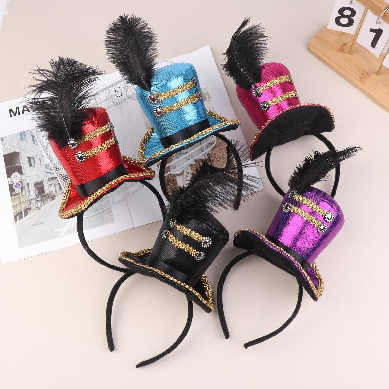 Mini Zylinder Federkappe Stirnband Zirkusdirektor Haarreif Cosplay Kostüm Haarreifen Kinder Erwachsene Haaraccessoires