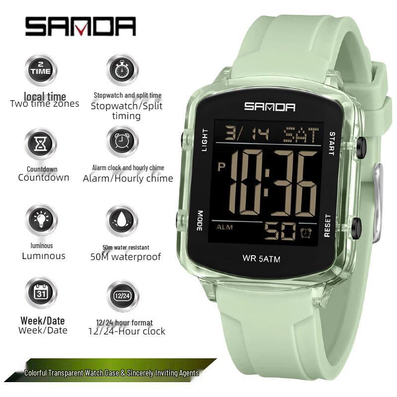 SANDA Men's Luminous Waterproof Sports Watch - Square Design with Multifunctional Countdown Timer