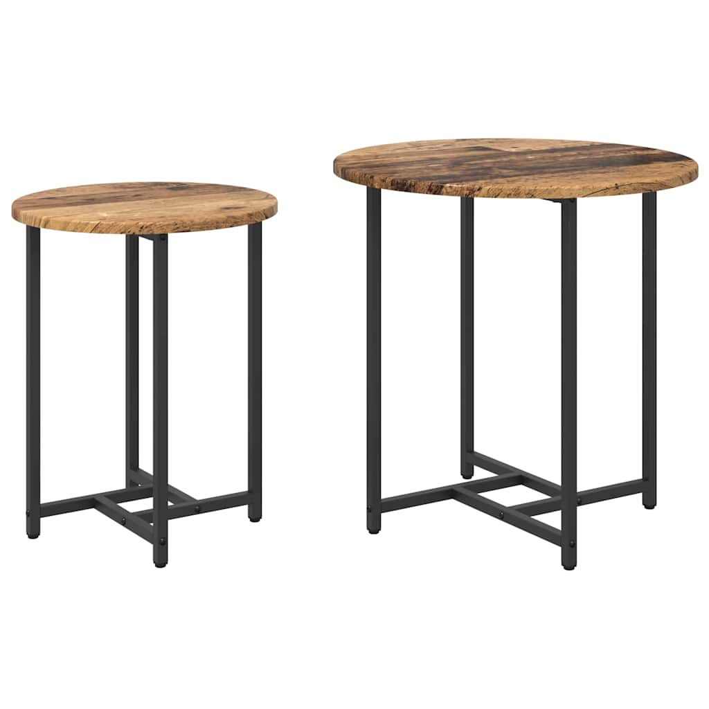 Side Table Set 2 pcs Reclaimed Wood Look & Black