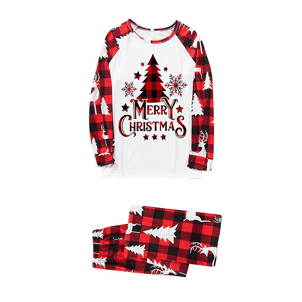 Women's Mom Christmas Plaid Print Family Matching Long-Sleeved Top + Pants Set