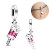 S925 Silver Lollipop Coffee Pot Charm Beads with Love Lock Key for DIY Women Bracelet Jewelry Boutique