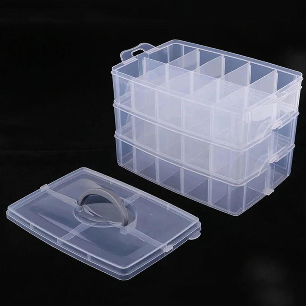 3 Tiers Removable Storage Case Adjustable Compartments Clear Stackable Storage Container Dustproof with Handle