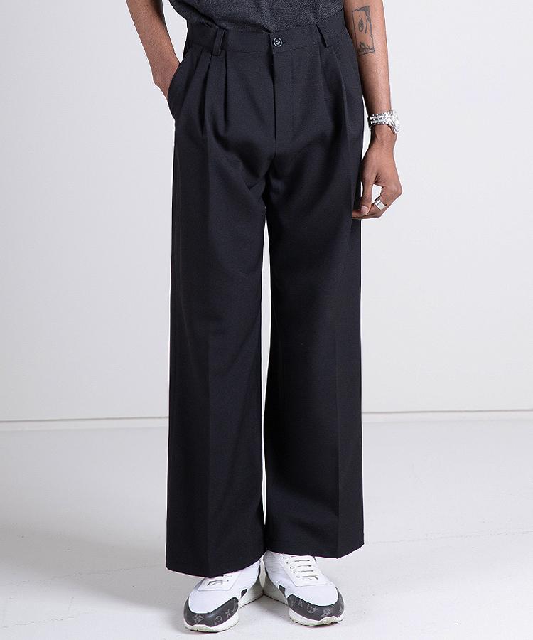 Seuteulaikeu Pleated T/R Blend Wide Trousers (4Color) (B Type)