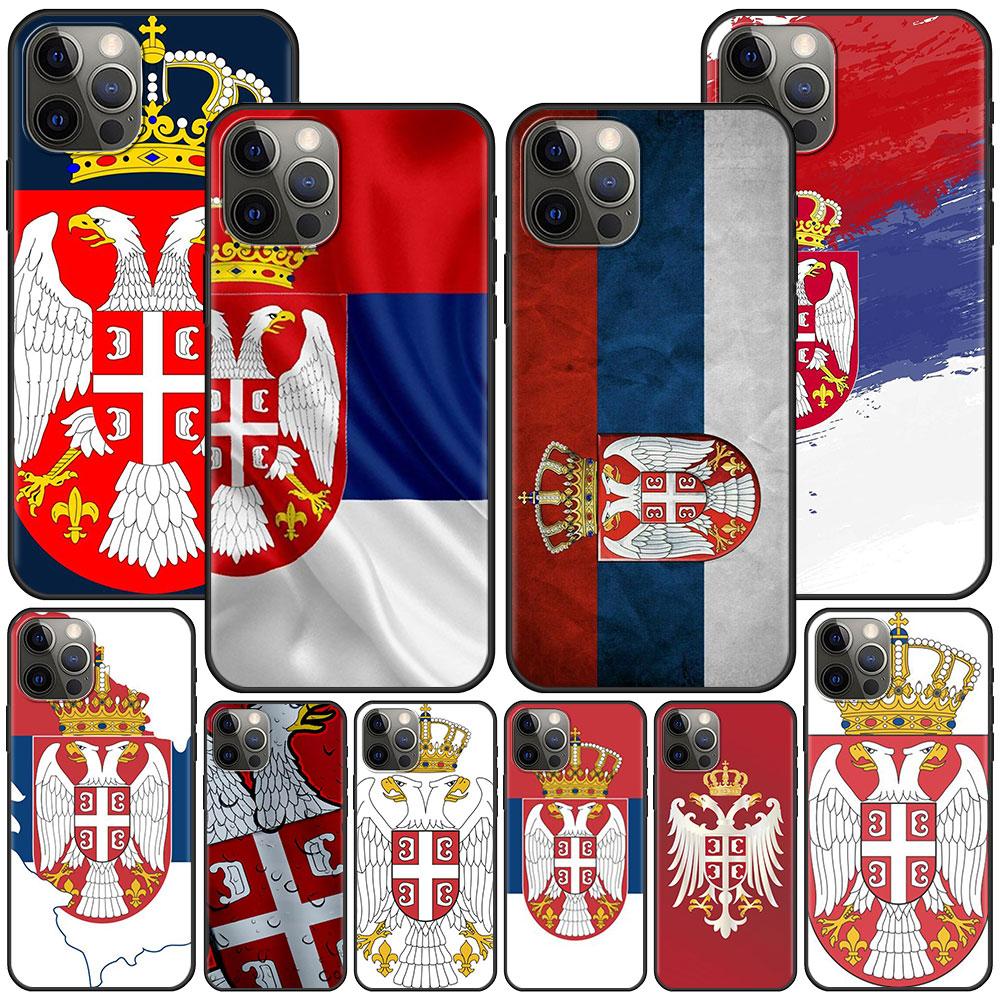 

Serbia Flag Case for Apple iPhone 15 11 14 Pro Max XR 13 12 Mini 7 8 Plus XS X Black Silicone Phone Cover