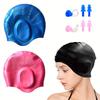 2pcs Silicone Swim Caps with Waterproof, 3D Fit Design for Men & Women with Long Hair, Includes Black & Blue Caps + Earplugs
