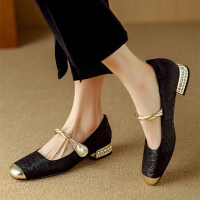 Mode Retro Klobiger Absatz Mary Jane Schuh Damen Mode Print Schnalle Riemen Design Strass Quadratischer Absatz Flache Schuhe Elegante Absätze Sandalen