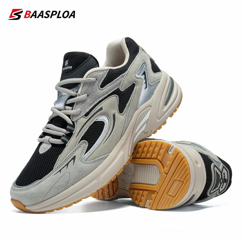 Men's Running Shoes Leather + Mesh Breathable Non-Slip Men's Outdoor Wear Sports Lightweight Running Basketball Shoes