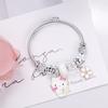 Delicate Five-Petal Flower Pendant Stainless Steel Beaded Bangle Bracelet For Women