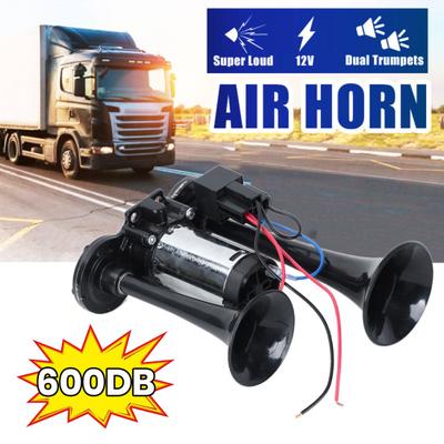 Air Horn Dual Trumpets with Compressor Simple Installation Universal Powerful Super Loud Truck