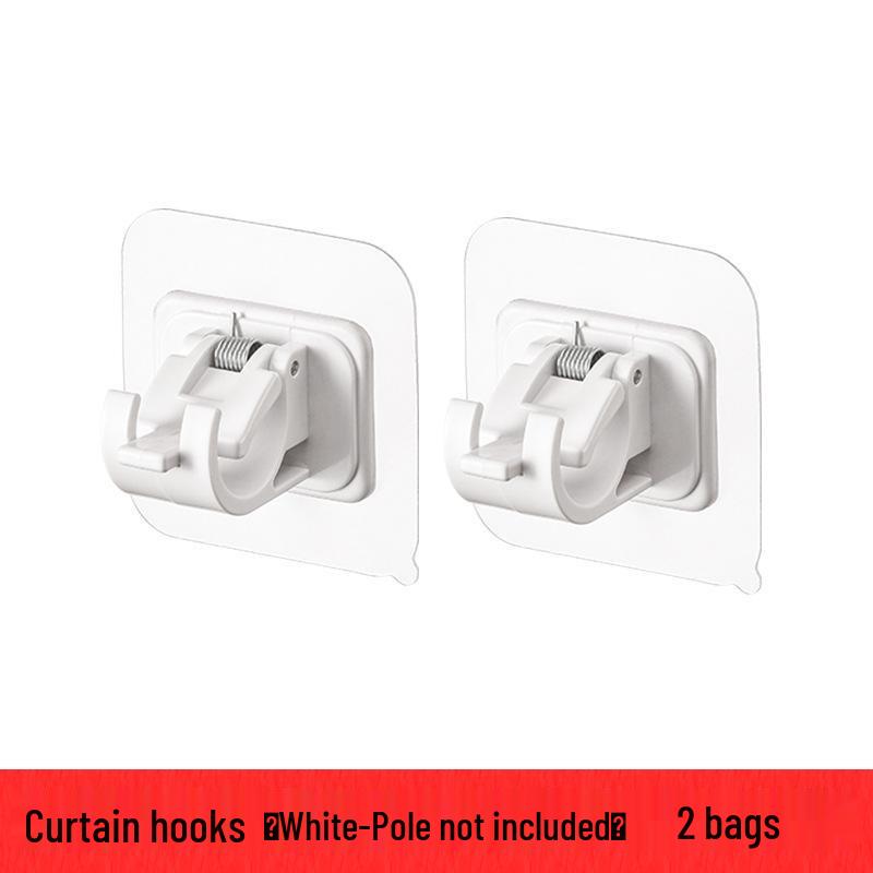 Adhesive Telescopic Rod Fixing Clips: No-Drill Curtain, Shower, Towel, and Door Hanging Hooks