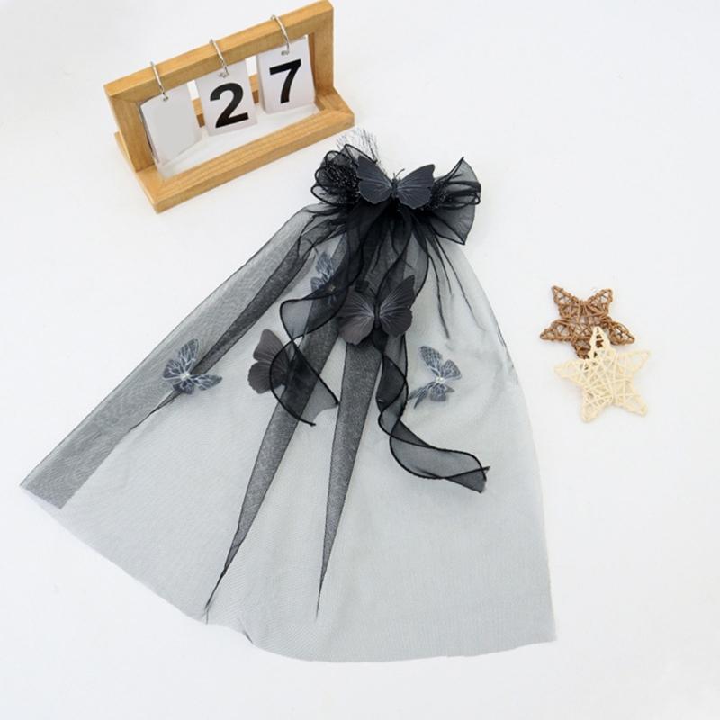 Lace Bowknot Veil Hair Clip For Girls Party Hair Accessory Comfortable Cosplay Engagement Headpiece Photo Props