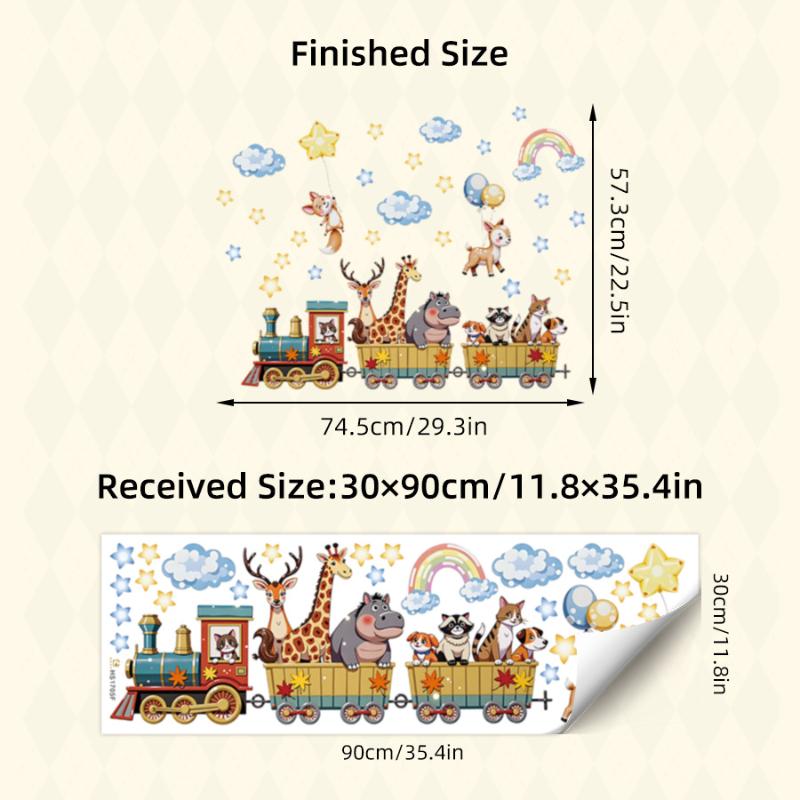 Kreslený zvířecí vlak Samolepka na zeď Odnímatelná PVC Dekorace na zeď Pro dětský pokoj Dětský pokoj Domácí dekorace