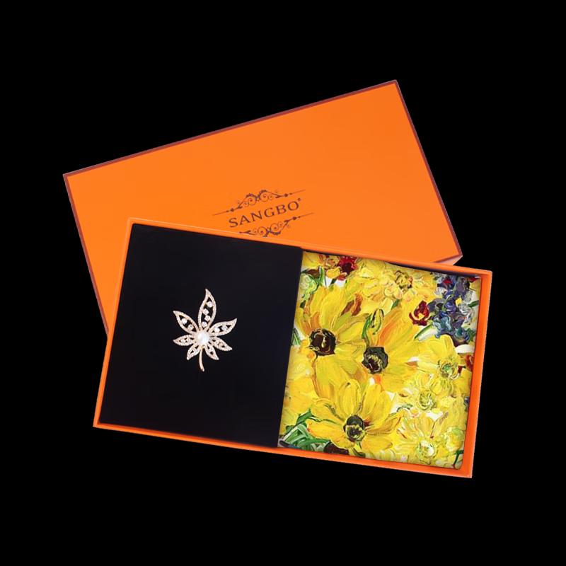 

SANGBO Double-Sided Silk Scarf & Brooch Gift Set