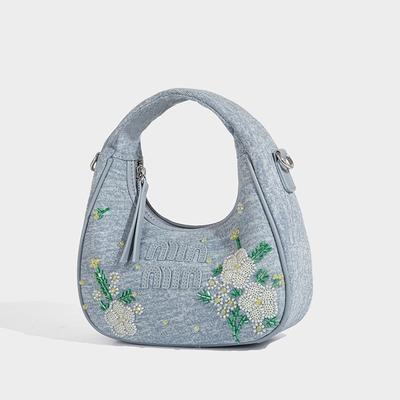 Trendy Embroidered Denim Tote Bag for Women 2025 New Handbag Fashion High-end Shoulder Crossbody Bag