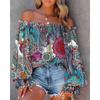 Women S One Shoulder Long Sleeve Printed Casual Shirt