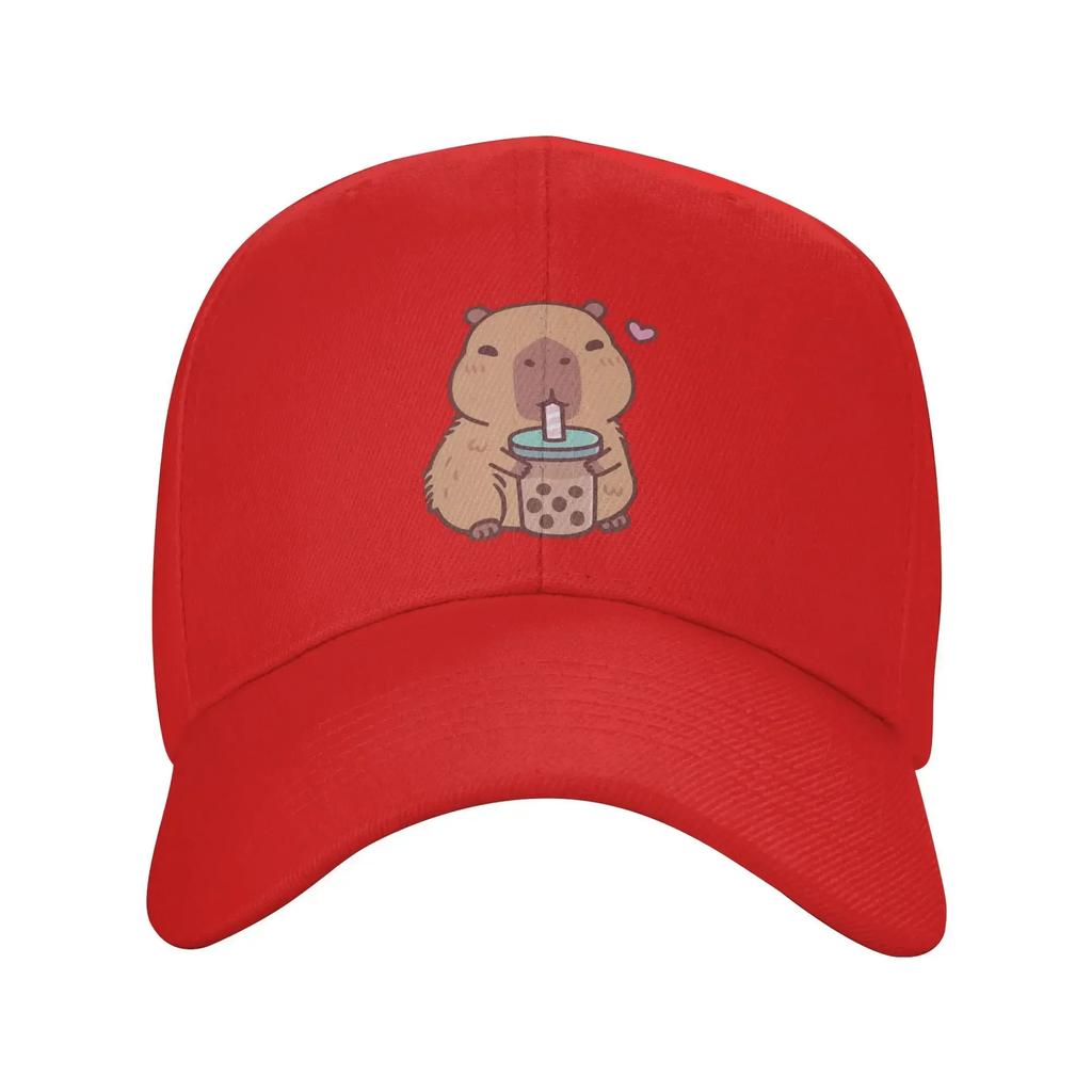 Cute Capybara Loves Drinking Bubble Tea Baseball Cap Stylish Trucker Hat Summer FeUnisex Unisex Hiking Fishing Baseball Caps
