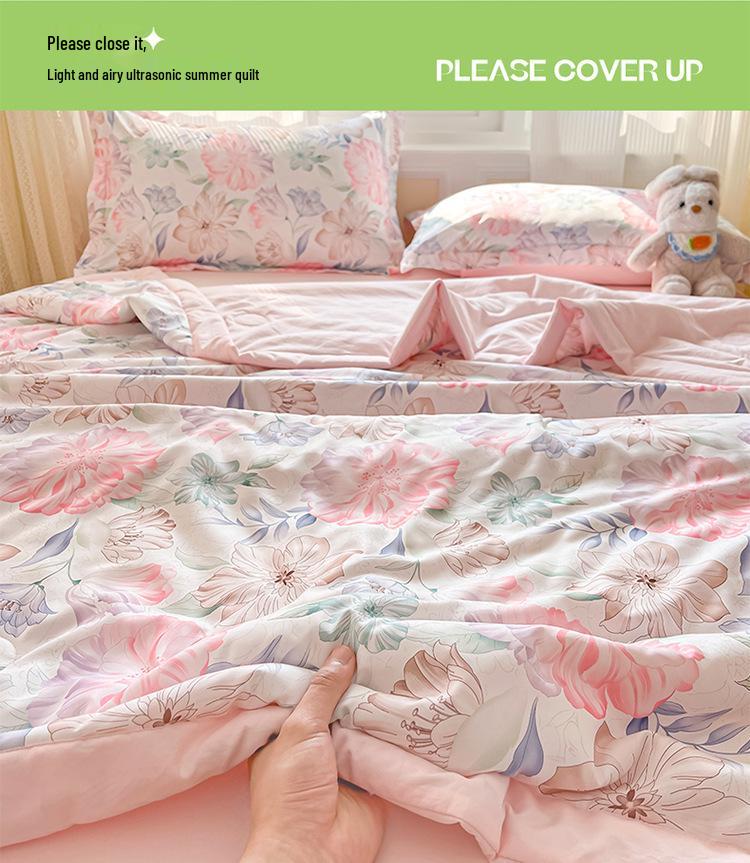 Washed Cotton Ultrasonic Embossed Summer Quilt - Double Size, Lightweight, Ideal for Air Conditioning, Gift or Group Purchase.