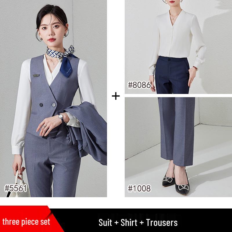 Women's 2024 Black Professional Sleeveless Vest & Pants Set for Hotel Manager