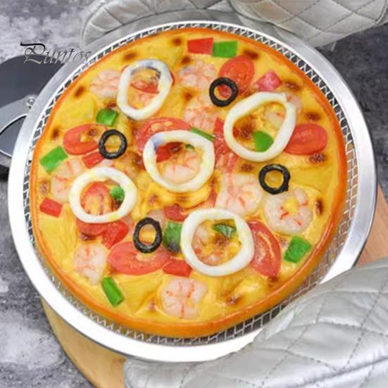 Aluminum Baking Pan Alloy Pizza Screen, Non Stick Mesh Pan, Professional Tool Round Crisper Tray for Oven Home Kitchen Restaurant Cooking Griddle