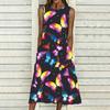 Plus Size Ladies Sleeveless Round Neck Dress Bold Tropical Palm Leaves Flowy Calf Length Dress