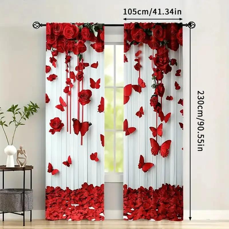 Wine Red Butterfly Print Curtains Christmas Decorations Bedroom Living Room Home Decoration Made Of Polyester Window Treatment