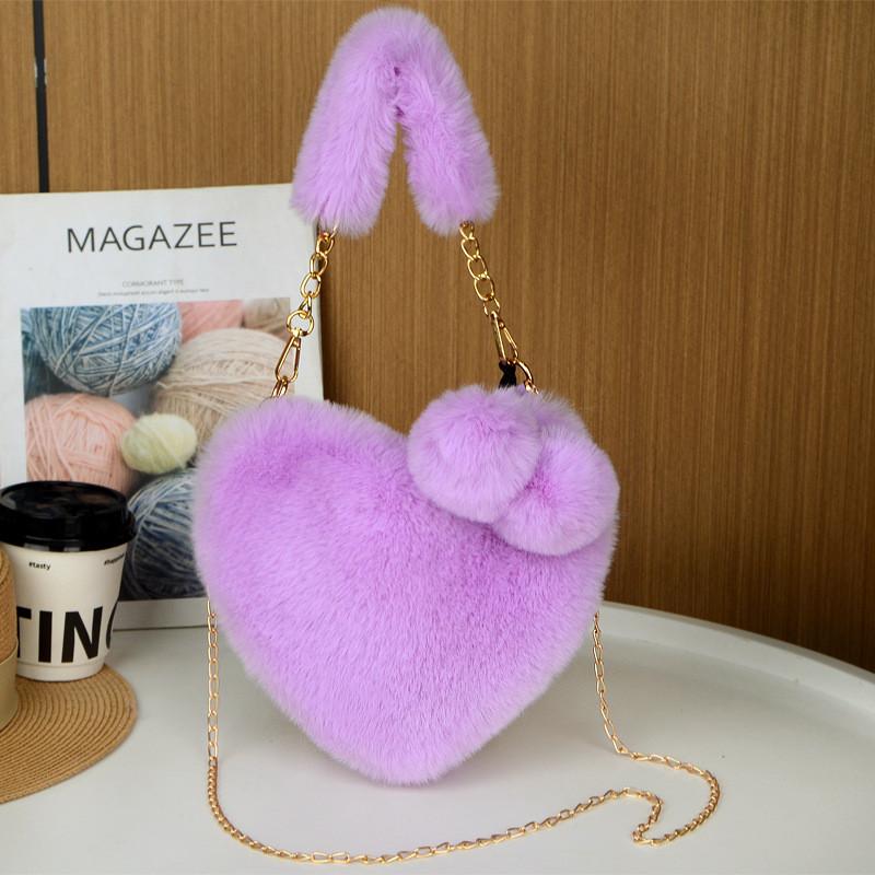 Plush Heartshaped Handbag For Women With Chain Strap And Large Capacity For Daily Use
