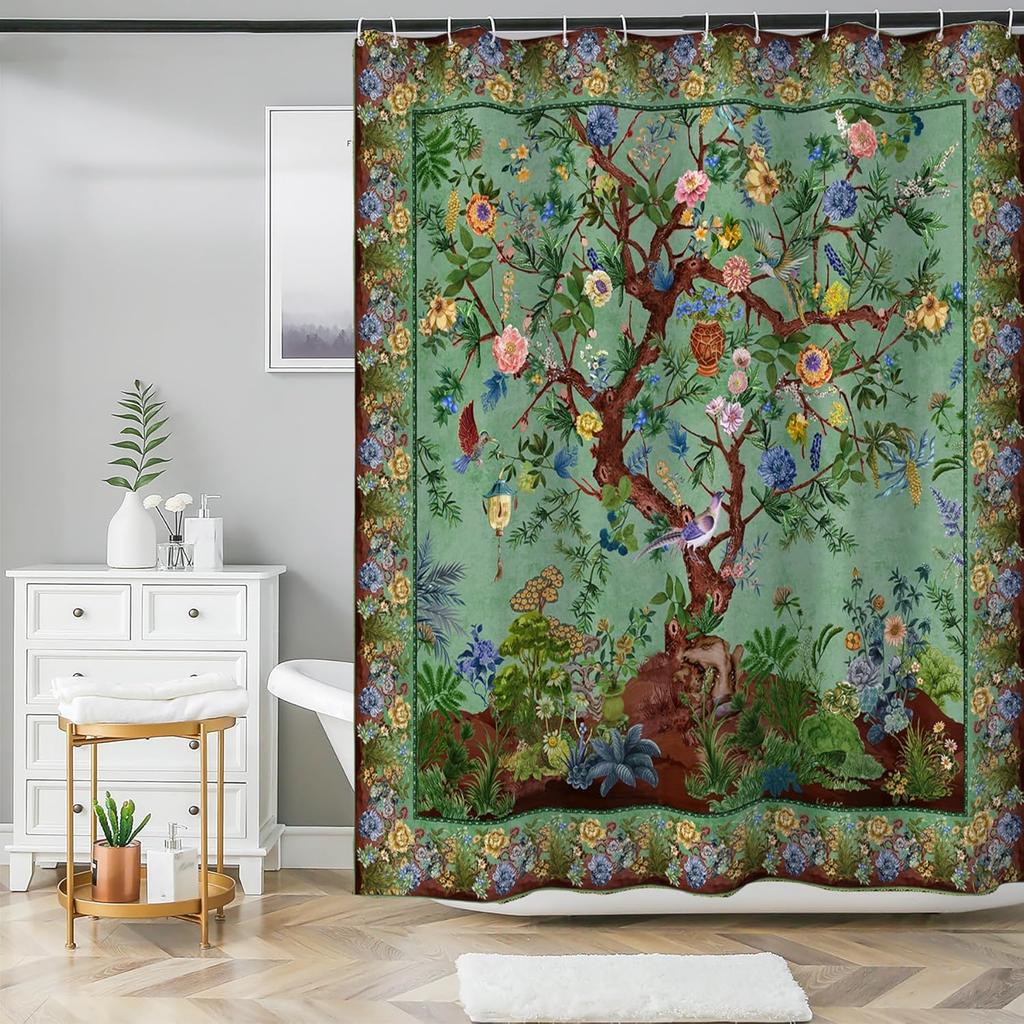 Bohemian Flower Bathroom Curtain Colorful Boho Floral Print Beautiful Bright Polyester Fabric Cloth Shower Curtain for Bathroom