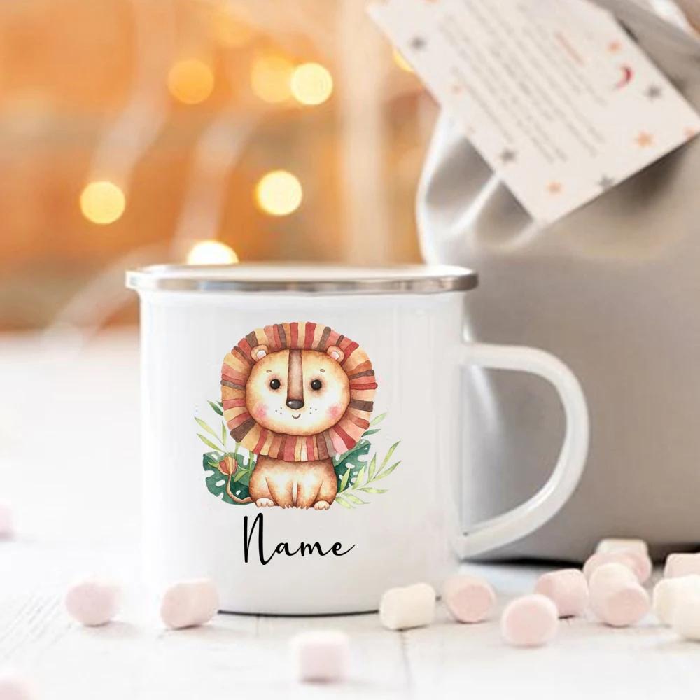 Personalized Animal Customize name Coffee Cup for Women Gift Custom Camping Enamel Mug Cute Deer Tiger with Name Gifts for Kid
