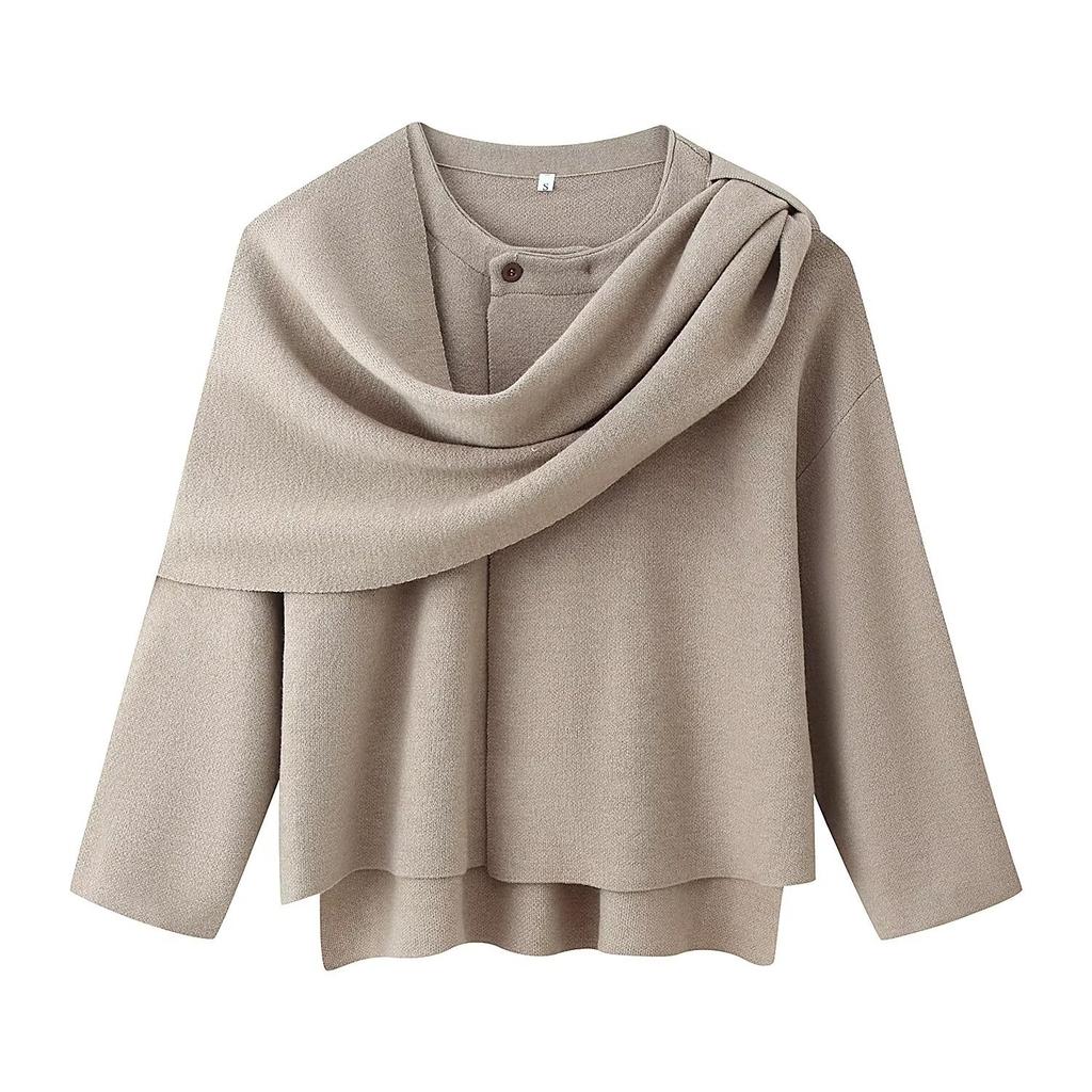 European and American style, French style, women's clothing, fashionable versatile scarf medium and long knitted woolen coat