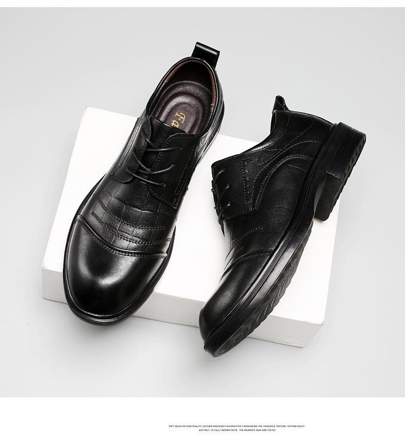 Men's British Style Cowhide Lace-up Leather Dress Shoes - Large Size, Thick Sole for Business