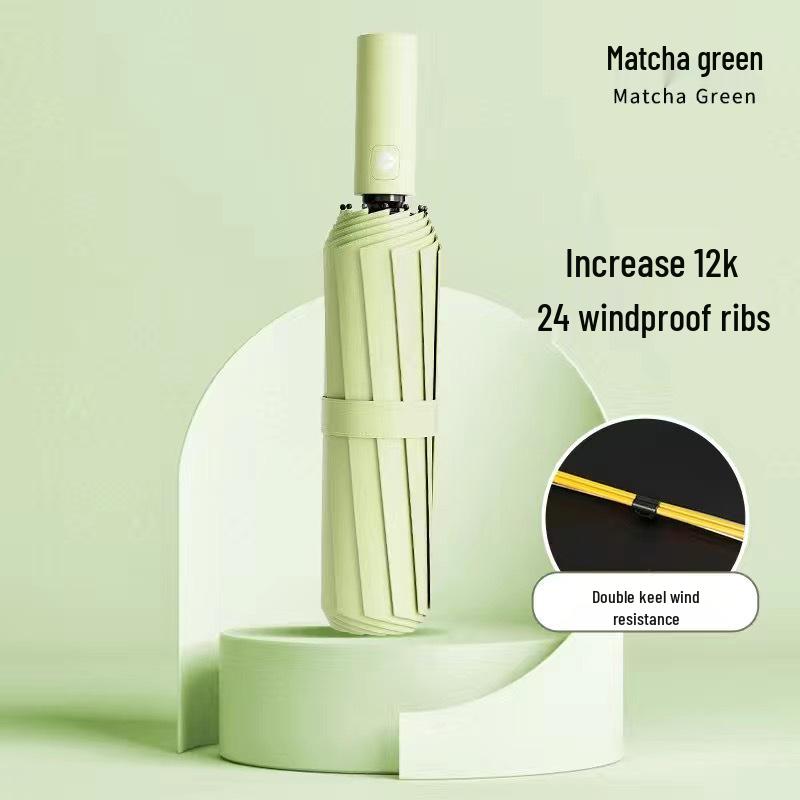 24-Rib Reinforced Automatic Folding Umbrella with UV Protection