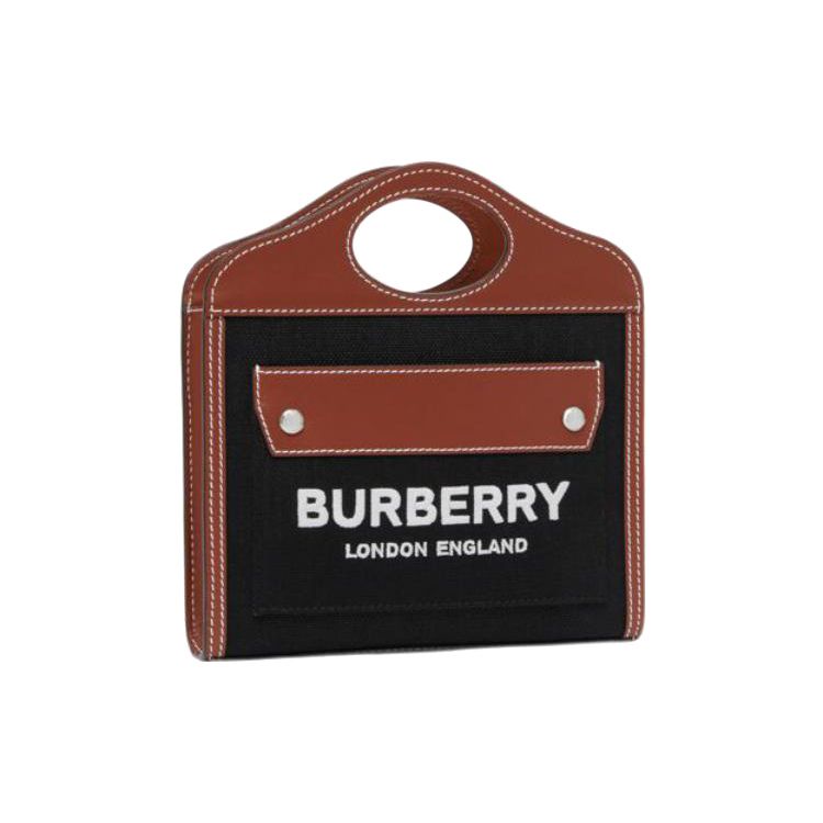 Burberry Two-Tone Design Detachable Adjustable Shoulder Strap Canvas And Leather Pocket Bag Mini Women Shoulder Bag Black 80551871