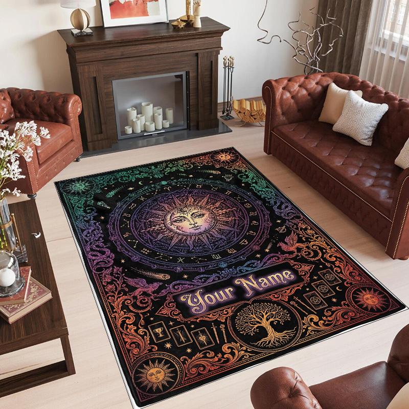 Cosmic Theme Crystal Velvet Floor Rug Personalized Custom Name Text Warm Carpet Home Decoration