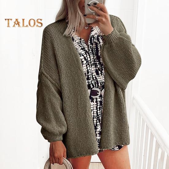 Cardigan feminino lanterna manga longa cor sólida oversized malha cardigan frente aberta leve suéter outwear