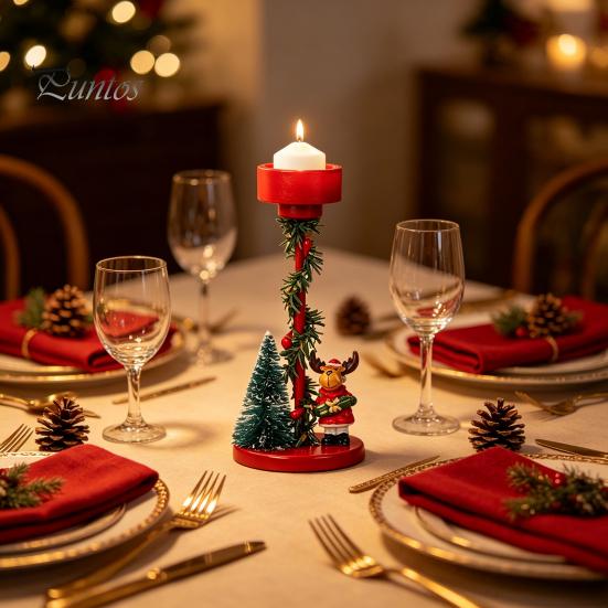 Unique Souvenir Gift Christmas Reindeer Candle Holders, Red Cartoon Candlestick Cute Holder Winter Holiday for Tealight Candles, Table Centerpieces