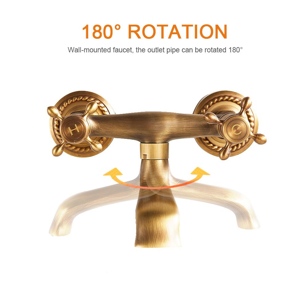 Vintage Copper Kitchen Faucet Hot Cold Water Mixer Tap Double Handle Sink Faucet Wall Mounted Water Tap for Home Bathroom