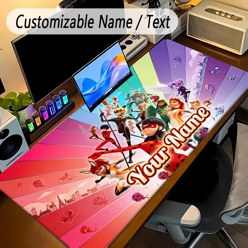 Large Mouse PadMiraculous Ladybug Custom Name Text Personalized Desk Mat Non Slip Gaming Pad