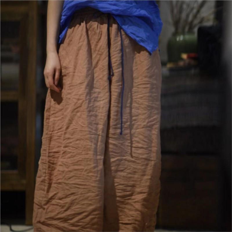 Johnature Niche Kontrastní Stahovací Šňůrka Vintage Ležérní Rovné Kalhoty Žena Jaro Vintage Módní Kalhoty