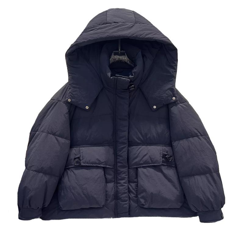 Winter down jacket women's short 2024 new fashion hooded literary and warm white duck down thin design pocket