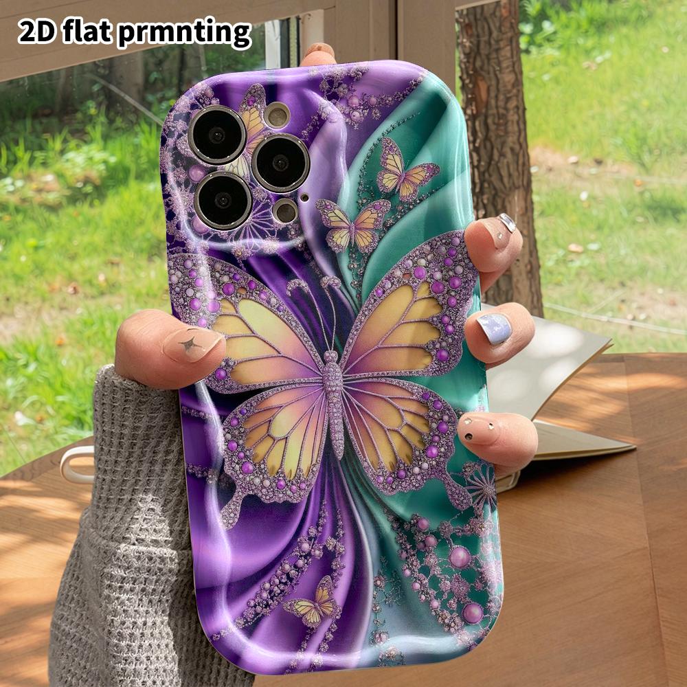 Phone Case: 2D flat, suitable for iPhone 18 17 16 15 14 13 12 Pro protective case, phone decoration, gem pearl butterfly, perfect Christmas and Hallow