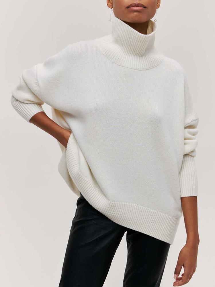 Women's Knitted Sweater Turtleneck White Black Christmas Loose Oversized Pullover Casual Knitwear Soft Sweater for Women 2025