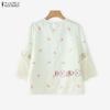ZANZEA Women Round Neck 3/4 Sleeve Casual Floral Print Blouse