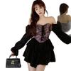 Summer niche thin new smokescreen retro shoulder two wear tie-dye court dress popular