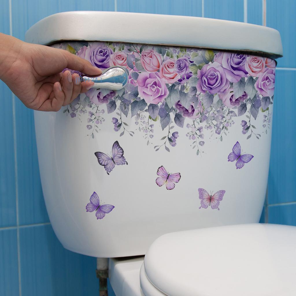 Pegatina de pared de flores y plantas verdes, calcomanías decorativas para baño, sala de estar, armario, decoración del hogar, Mural autoadhesivo