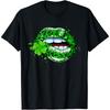Funny Leopard Green Cotton Men Lips & Shamrocks St. Patrick's Day T Shirt